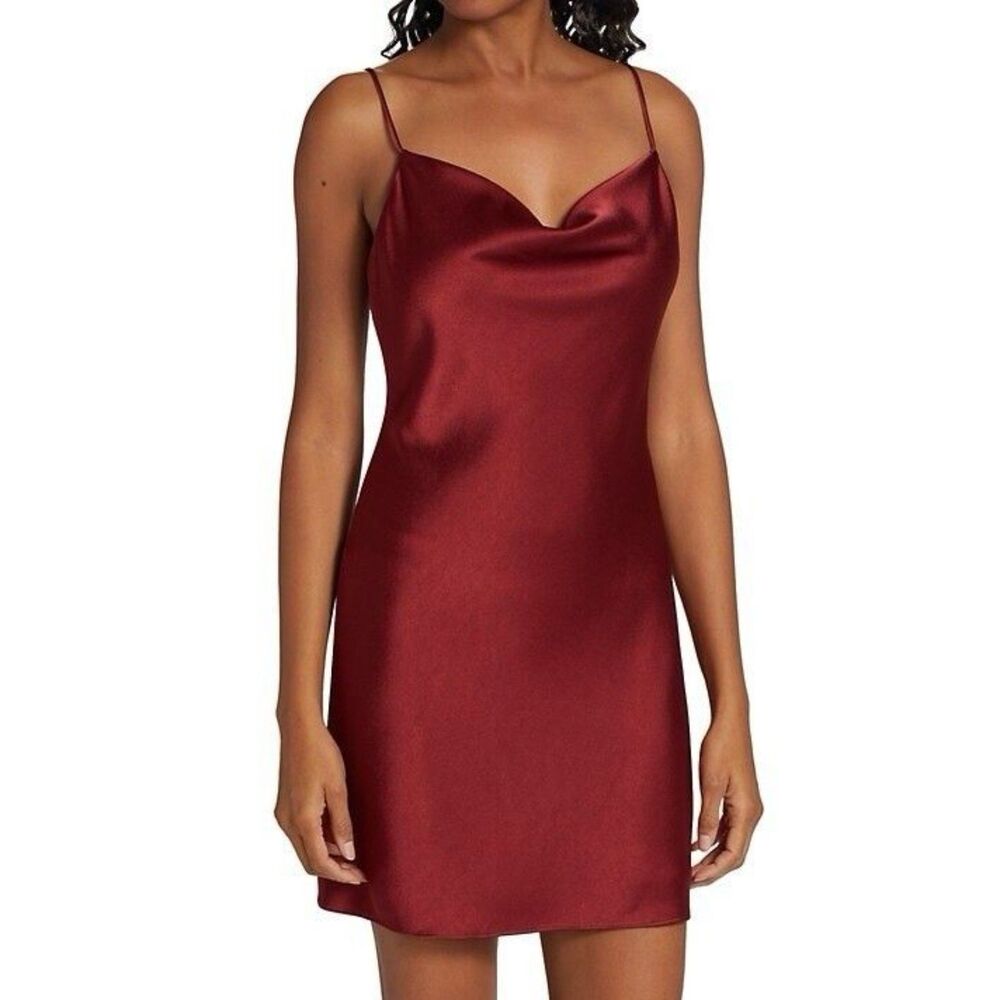 ALICE + OLIVIA Spice Harmony Drapey Cowl Neck Satin Mini Slip Dress 12 NWT